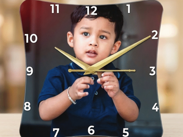 Customized Analog Wall Clock with Photo –Acrylic | Round Corner | Multicolour